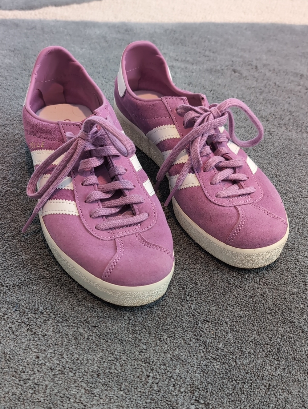 adidas Women's Lavender Suede Sneakers with White Stripes